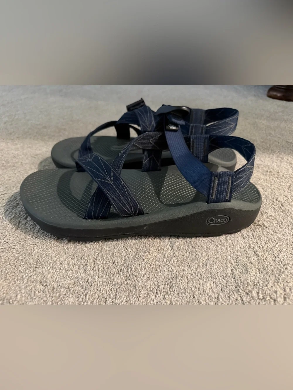 Men’s Size 12 gray, black and navy Chaco sandals